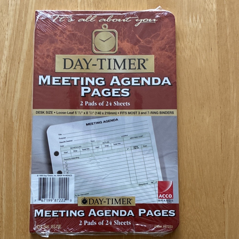 Day-Timer Meeting Agenda Pages Desk Size Loose-Leaf 5 1/2 x 8 1/2 Model 87222